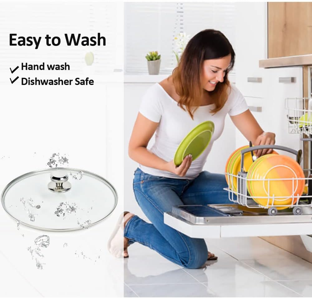 12" Glass Lid for Frying Pan, Tempered Replacement Cover Compatible with All 12 inches Cookware for Skillets, Round Cast Iron, Cast Aluminium, Stainless Steel Pans &Pots