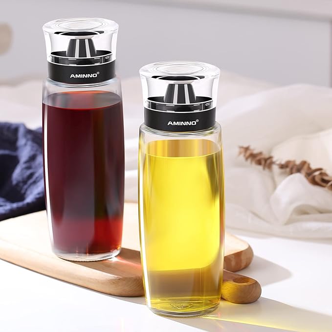 Oil and Vinegar Dispenser 2 Pack, Olive Oil and Vinegar Cruet Dispenser Bottle,Wide Opening(Easy Refilling) with lids, Sealed leakproof, Glass Oil Bottle for Kitchen Cooking, 9.5oz/280ml