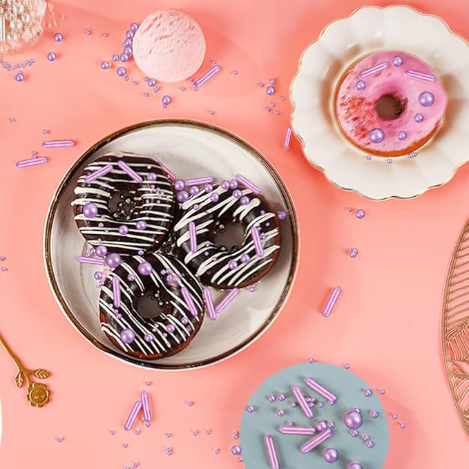 Kasvan Purple Mix Sugar Sprinkles - Edible Candy Pearls with 4-Claw Sprinkle Pen,118g/4.16 Oz, Gift Box Pack, Baking Cake Decorations, Ice Cream Toppings and Cookie Decorating (Purple)