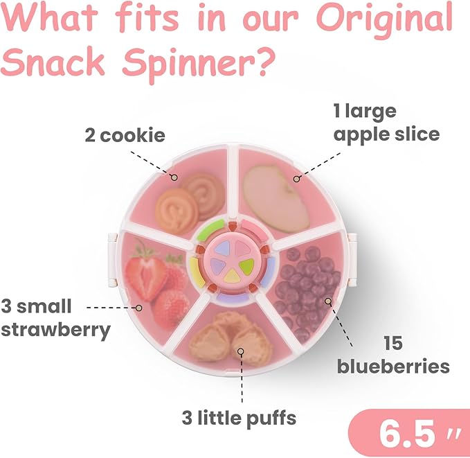 Snack Spinner Set for Kids – 2-Pack, Includes Rotating Snack Container & Classic Sectioned Snack Box, BPA-Free, Dishwasher Safe, Perfect for Travel, Pink
