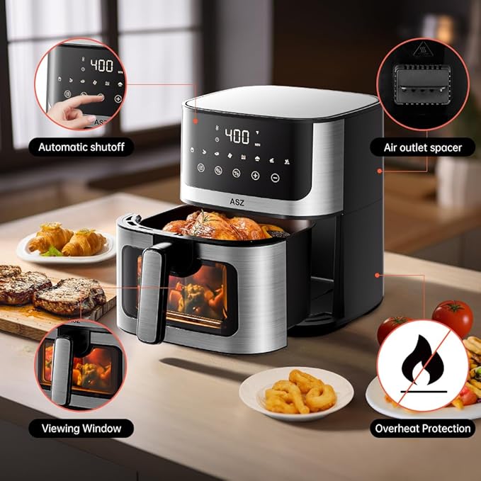 ASZ Air Fryer with Window Visible- 5 quart Compact- Digital Airfryer 5qt for 2-3 people - 5 qt for Office Dorm Room - 8 in 1 Bake Toast Broil Reheat - 1400W, 400℉ Kitchen Airfry Countertop Gift