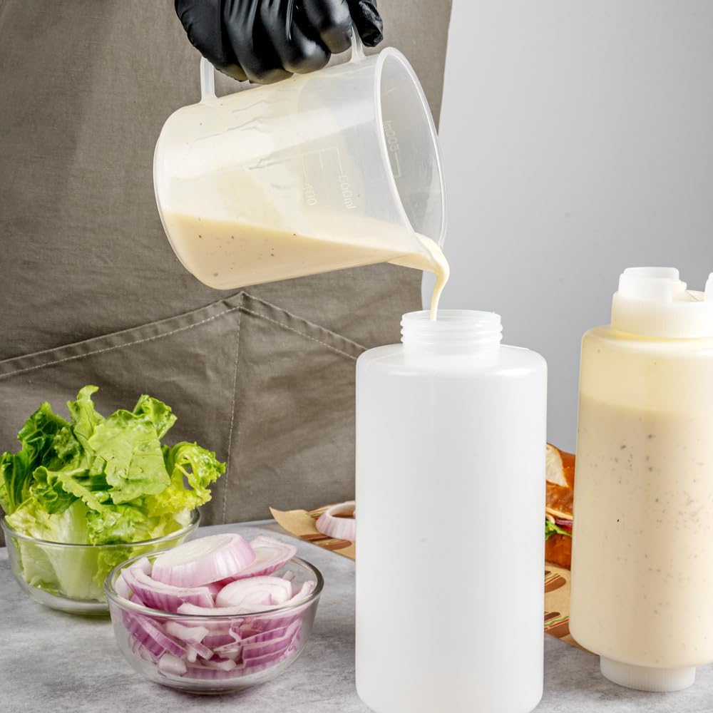 Restaurantware First In First Out 32 Ounce Condiment Squeeze Bottle 6 Refillable Lid FIFO Squeeze Bottle - Precision Dispensing Tip Flexible Clear Plastic Squeeze Bottle For Sauces