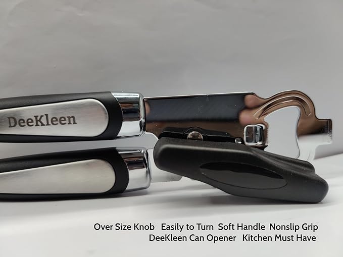 2 Pack Magnetic Manual Can Openers, with Stainless Steel Heavy Duty,Oversized Easy Turn Knob,Soft Grip Handles,Smooth Edge Safety Cut Sharp Blade (Black)