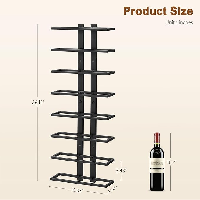 Hoctieon 3-Set 8 Tier Wall Mount Wine Rack (24 Tiers), Wall Racks for Wine Bottles Display and Storage, Hanging Bottle Organizer for Living Room, Dining Room, Wine Cellar, Bar, Black