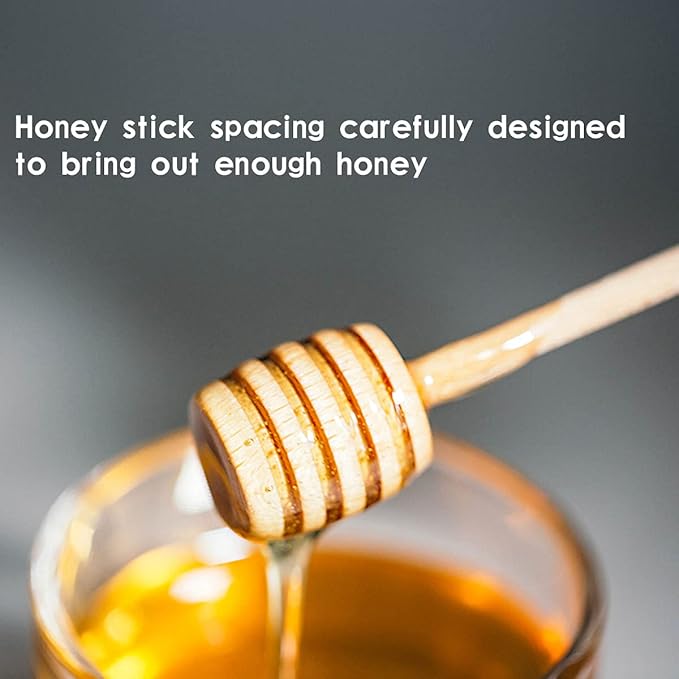 Glass Honey Jar with Wooden Dipper and Glass Lid,Honey Pot Dispenser for Store Honey and Syru,10 Ounces