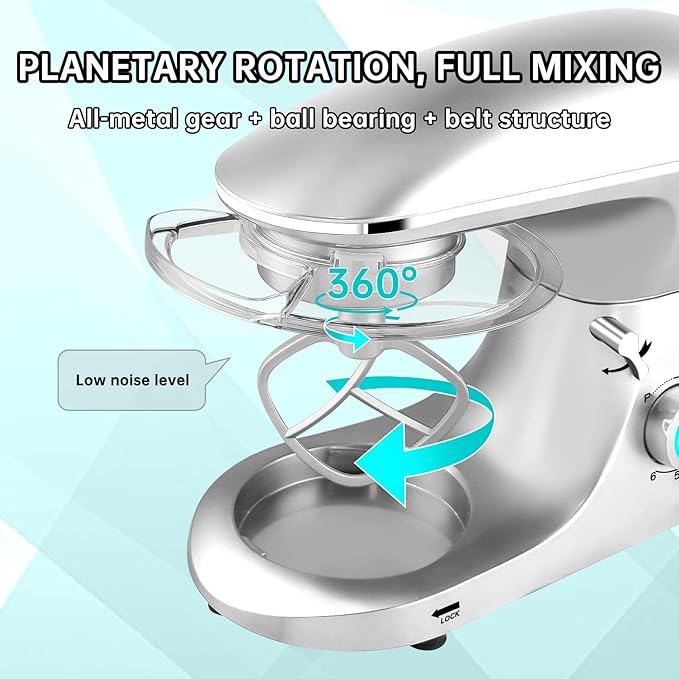 Seedeem Stand Mixer, 6Qt Electric Food Mixer, 660W 6-Speeds Tilt-Head Dough Mixers with Dishwasher-Safe Dough Hook, Wire Whip & Beater for Daily Use, Silver