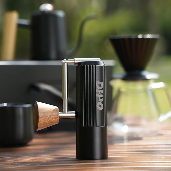 DHPO Sky-Two Manual Coffee Grinder With 7 Axis Stainless Steel Conical Burr Mill, 20g Portable Hand Coffee Grinder With Foldable Handle For Espresso, Drip, French Press, Camping, Travel, Home, Black
