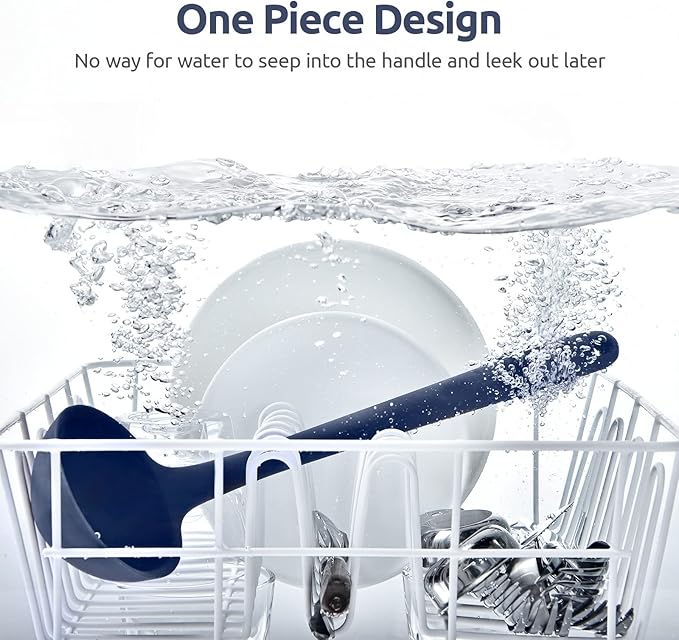 13 inch Silicone Soup Ladle: U-Taste 600ºF Heat Resistant 4 oz Large Non-stick Seamless Rubber Kitchen Deep Serving Spoon with Non Slip Long Handle for Cooking Sauce Stews Gravy (Midnight Blue)