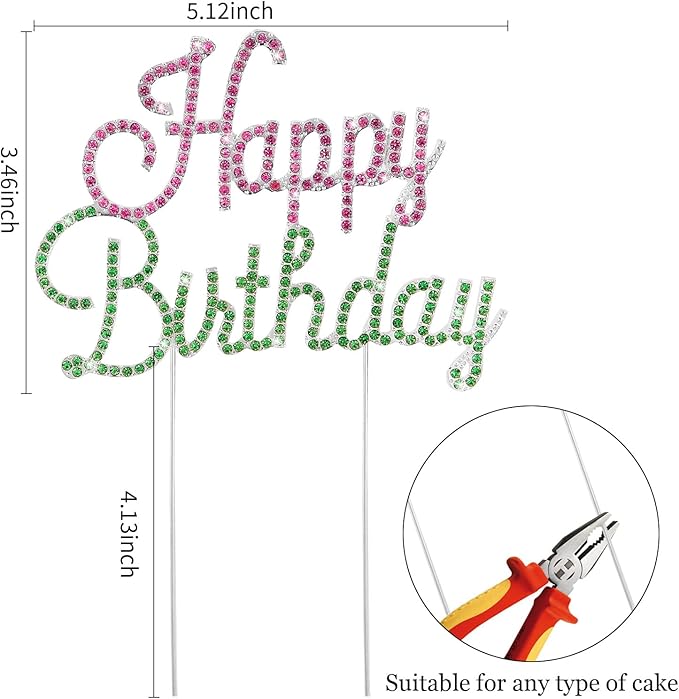 Jaciya Pink and Green Happy Birthday Cake Topper - Witch Themed Cake Decorations Green and Pink Party Supplies