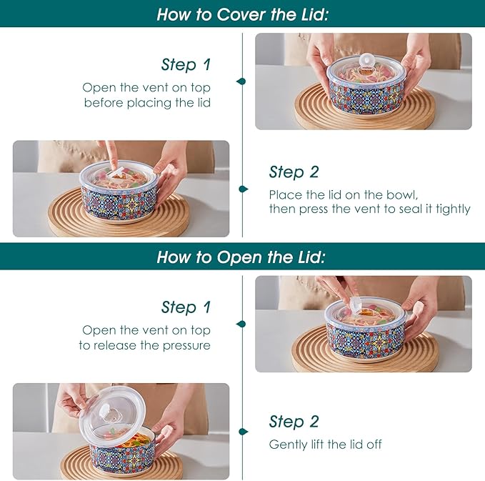 vancasso Mixing Bowls with Lids Set of 4, Ceramic Nesting Bowls Serving Bowl for Food Storage, Microwave and Dishwasher Safe, 60/36/20/10 OZ, Series SIMI