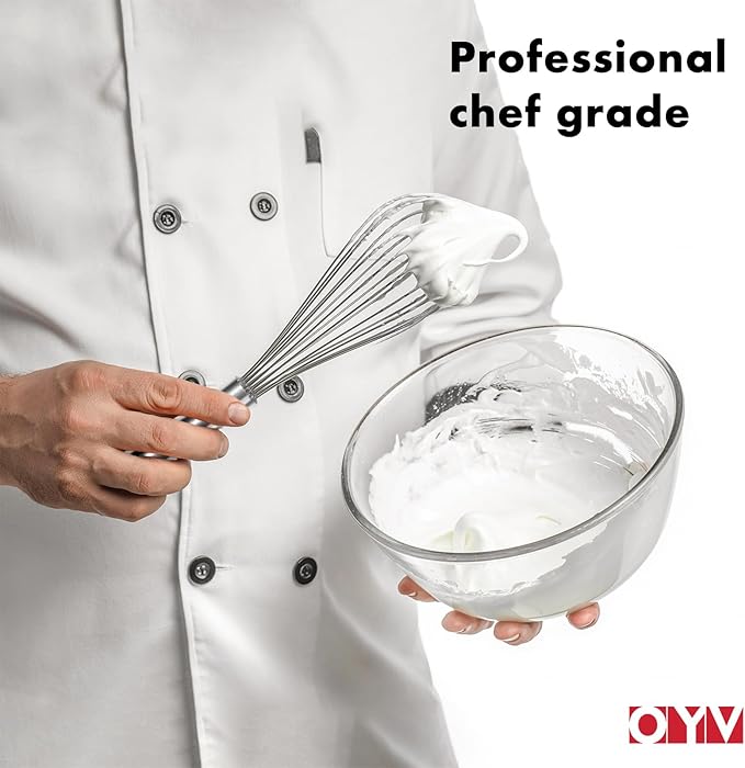 18/10 Stainless Steel Whisk, Ergonomic Handle, Dishwasher Safe Metal whisk, Professional Whisk for Kitchen Cooking, Perfect for Blending, Whisking, Baking, and Beating, 10-Inch Wire Wisk