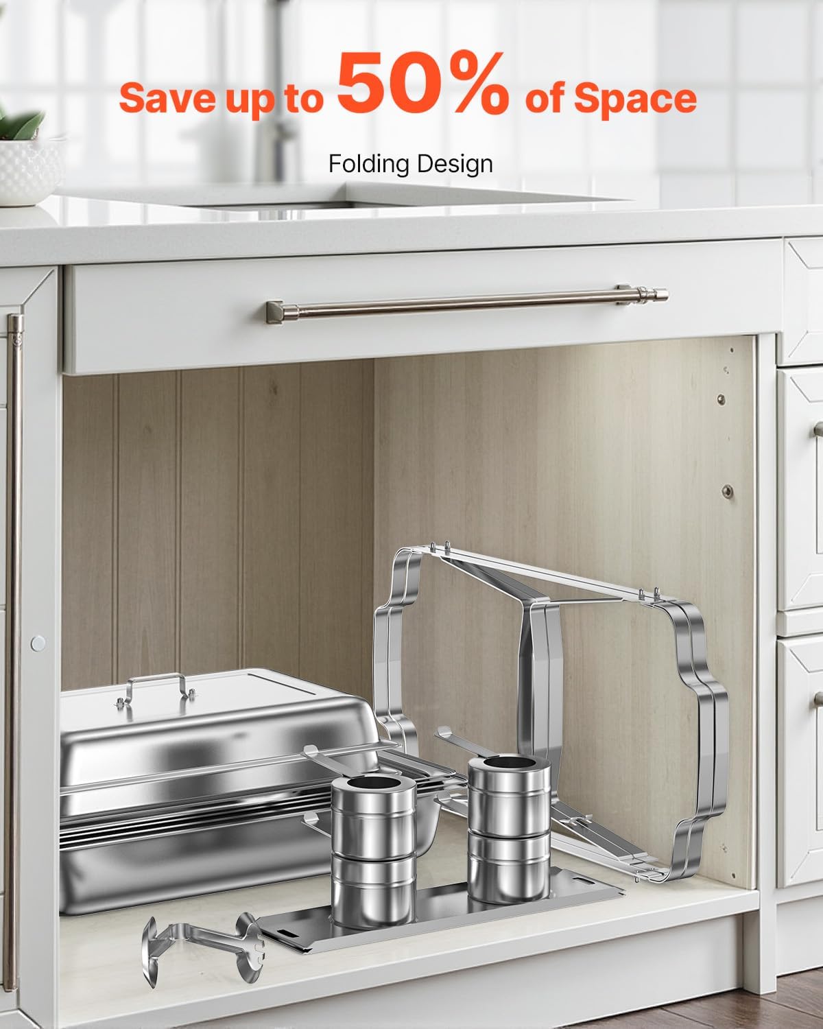 VEVOR Chafing Dish Buffet Set, 8 Qt 6 Pack, Stainless Steel Chafer with 6 Full Size Pans, Rectangle Catering Warmer Server with Lid Water Pan Stand Fuel Holder, for Weddings Parties Banquets, Silver