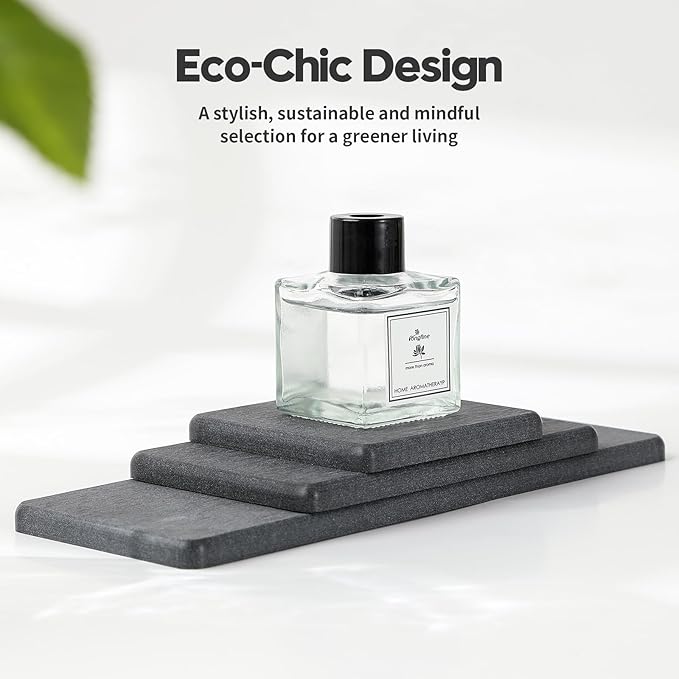 3PCS Water Absorbing Soap Dish Sponge Holder, Diatomite Stone Drying Tray Mat Sink Caddy for Kitchen Counter & Bathroom, Small Stone Bath Mat Faucet Accessories Organizer Protector,Dark Gray,9"x 3.5"