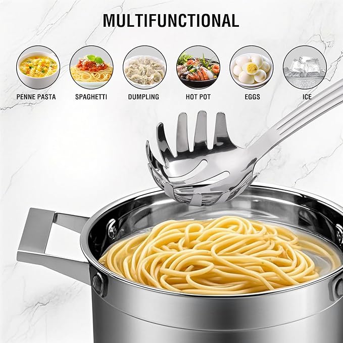 Stainless Steel 9.06 inch Spaghetti Server Spoon with Teeth - Pasta Fork Pasta Server Noodle Spoon Heavy Duty Cooking Utensils Classic Dishwasher Safe