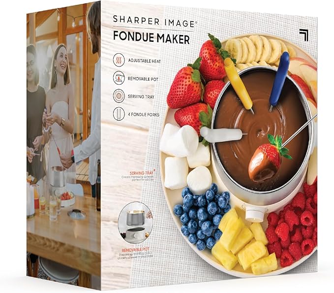 Sharper Image® Fondue Set – Electric Fondue Pot, Adjustable Heat, BPA-Free Stainless Steel, Cheese & Chocolate Fountain, Housewarming & Wedding Gift, Home Essentials Kitchen Gadgets, Mini Appliances