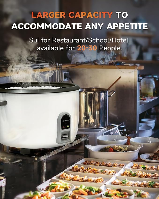 Commercial Rice Cooker, Large Capacity 30-Cup (UnCooked), 60-Cup (Cooked) with One Touch Operation and 12-Hour Keep Warm,Easy to Use and clean,1600W