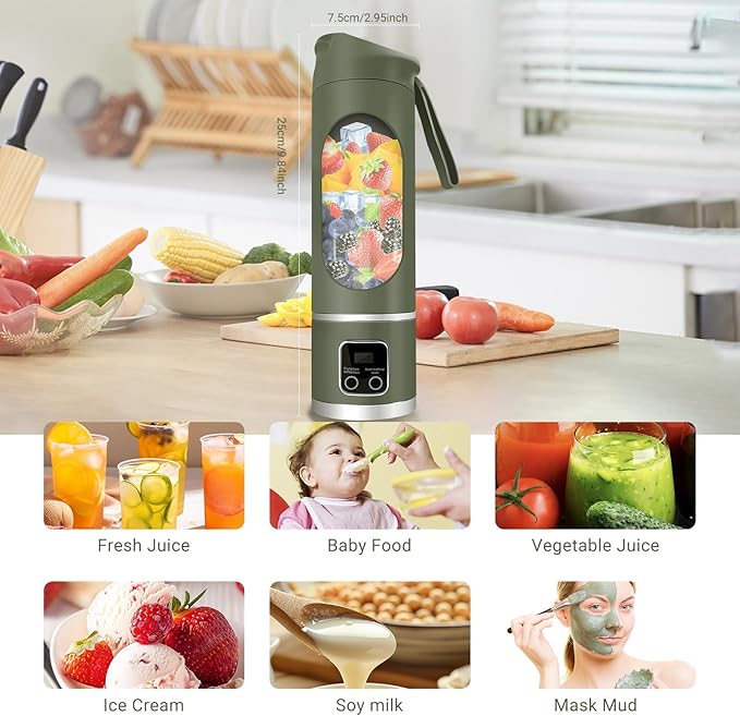 Portable Personal Electric USB Juicer,500ML Mini Blender Portable Blender For Shakes and Smoothies juice,12 Blades Great for Mixing,Compact、Convenient and Versatile (Green)