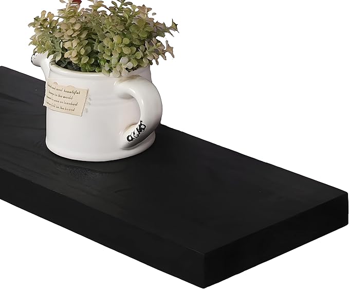 Wood Floating Shelves for Wall, Wooden Wall Shelves for Bedroom, Wall Mounted Shelves for Living Room, Set of 4 Black 24 Inch