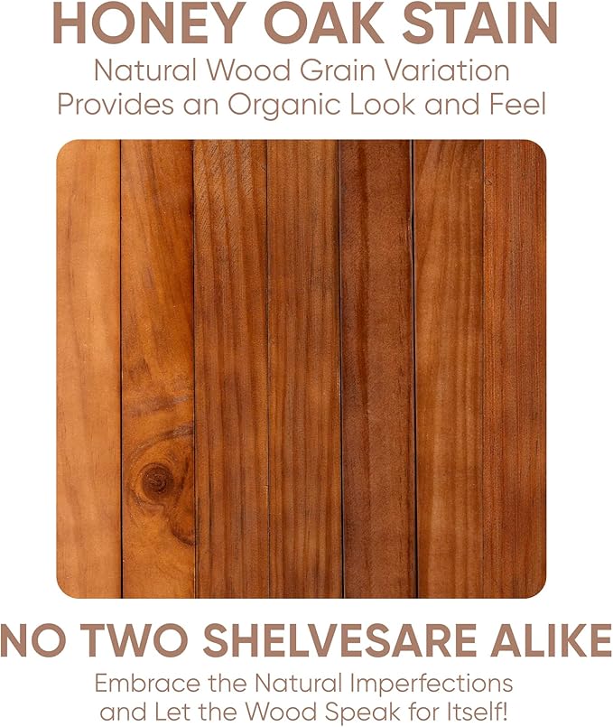 Homeforia Oak Floating Shelves 42 inch Long, High End Solid Real Wood 42inch Floating Shelf for Wall Mounted, Honey Oak Wooden 42in Floating Shelves, Heavy Duty Bracket, 42 X 6.5 X 1.75 in, Set of 2