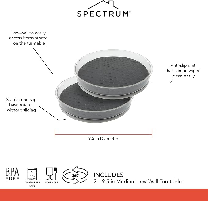Spectrum Lazy Susan Organizer, Hexa Round Medium (2-Pack) - Lazy Susan Turntable for Cabinet, Refrigerator, Pantry, Table, & Shelf - Rotating & Spinning Pantry Organization & Storage for Fridge