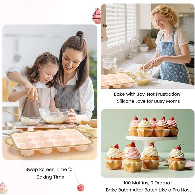 Silicone Muffin Pans for Baking 2 Pack, 2.6 Inch with Metal Reinforced Frame, Regular Size Nonstick Cupcake Pan 12 Cups for Baking Homemade Muffins, Dishwasher Safe BPA Free-Light Yellow