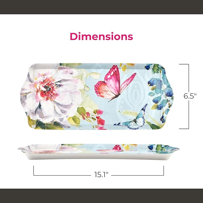 Pimpernel Colorful Breeze Small Handled Tray - Rectangular Melamine Snack Tray with Abstract Floral Design & Side Handles - Dishwasher Safe for Coffee Tea Pastries or Vibrant Kitchen Tabletop Display