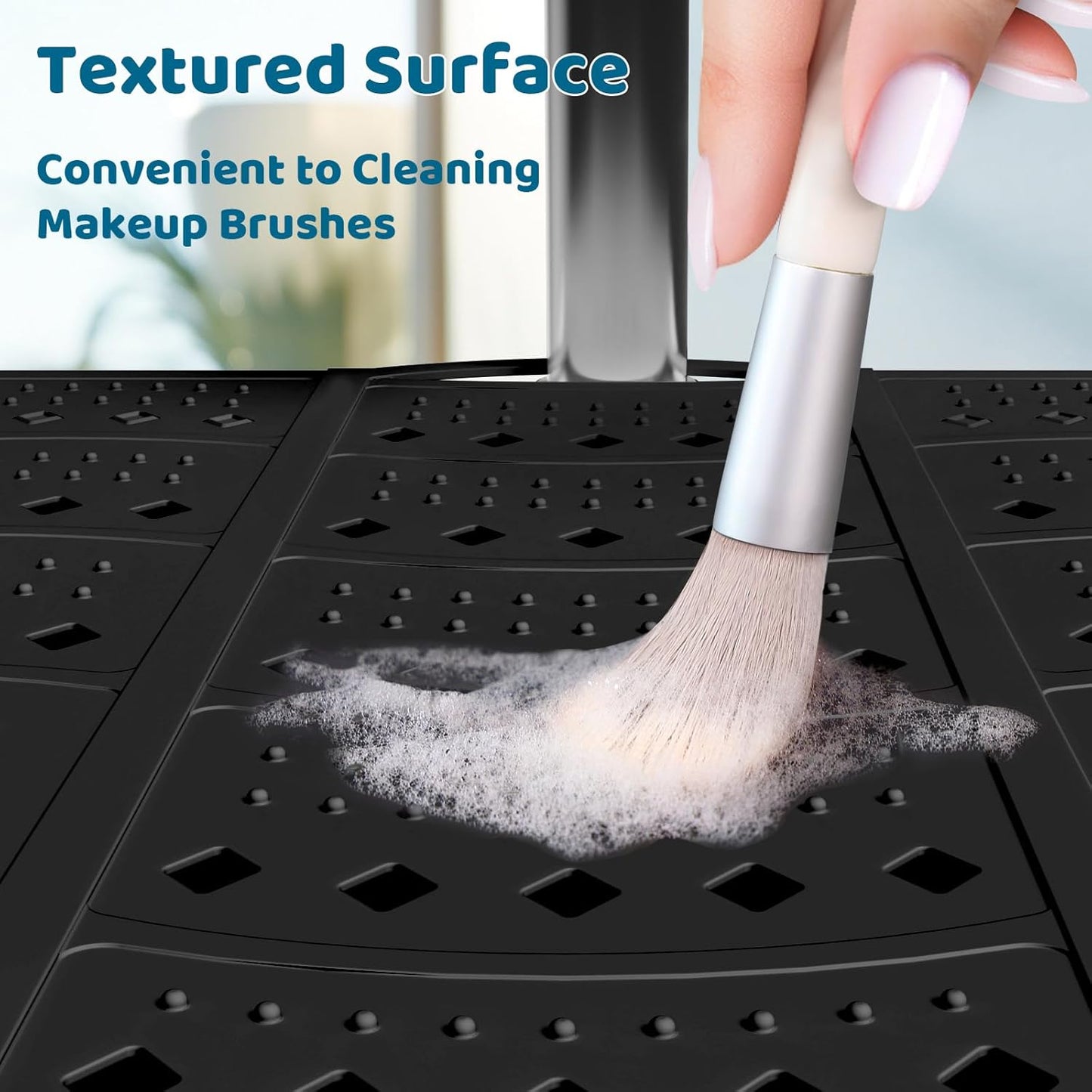 Bathroom Sink Cover for Counter Space, Sink Mat Foldable Sink Cover, Silicone Makeup Organizer Mat Space Saver, Small Bathroom & Rv Camper Travel Must Haves Accessories, Black