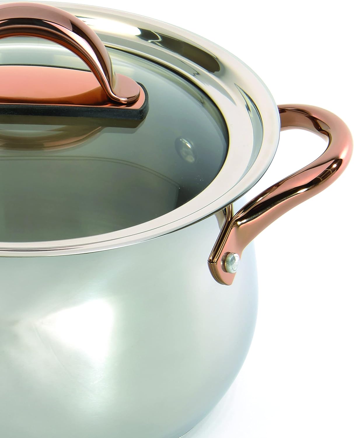 BergHOFF 11 Piece Ouro Cookware Set with Gold Handles and Glass Lids, Silver/Rose