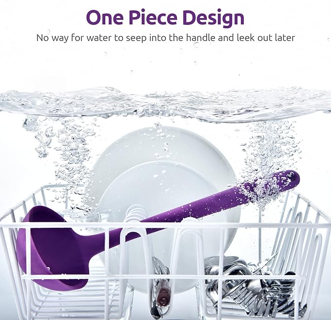 13 inch Silicone Soup Ladle: U-Taste 600ºF Heat Resistant 4 oz Large Non-stick Seamless Rubber Kitchen Deep Serving Spoon with Non-slip Solid Long Handle for Cooking Sauce/Stews/Gravies/Chili(Purple)