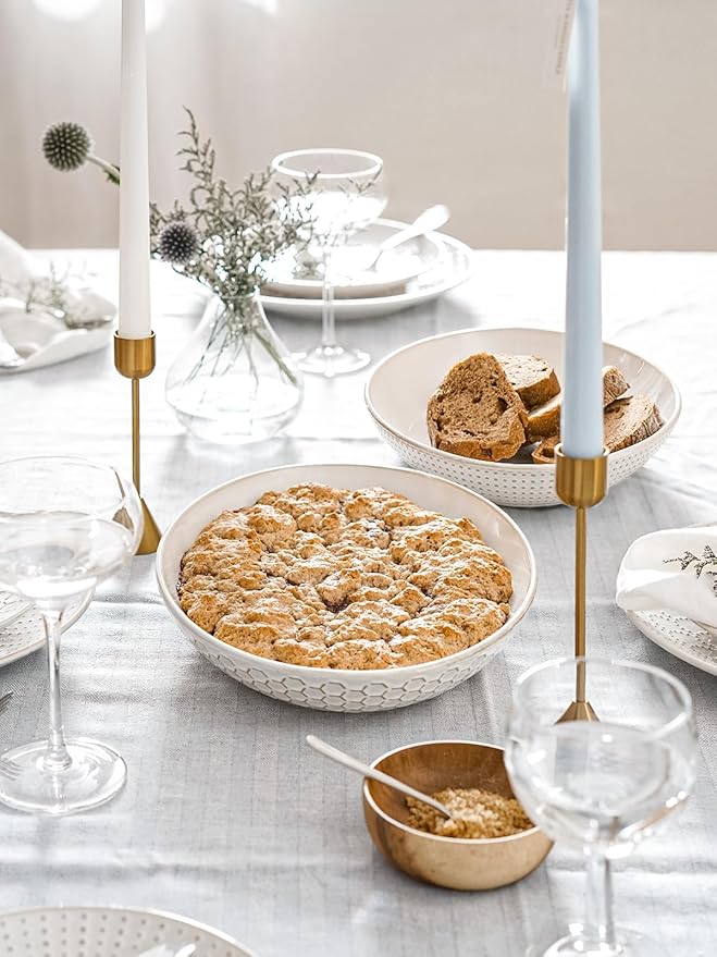 LE TAUCI Pasta Bowls 42oz, Large Salad Bowl, Ceramic Embossment Stoneware Serving Plate for Fruits, Noodle, Dinner, House-warming Wedding Present - 9 Inch, Set of 4, Arctic White