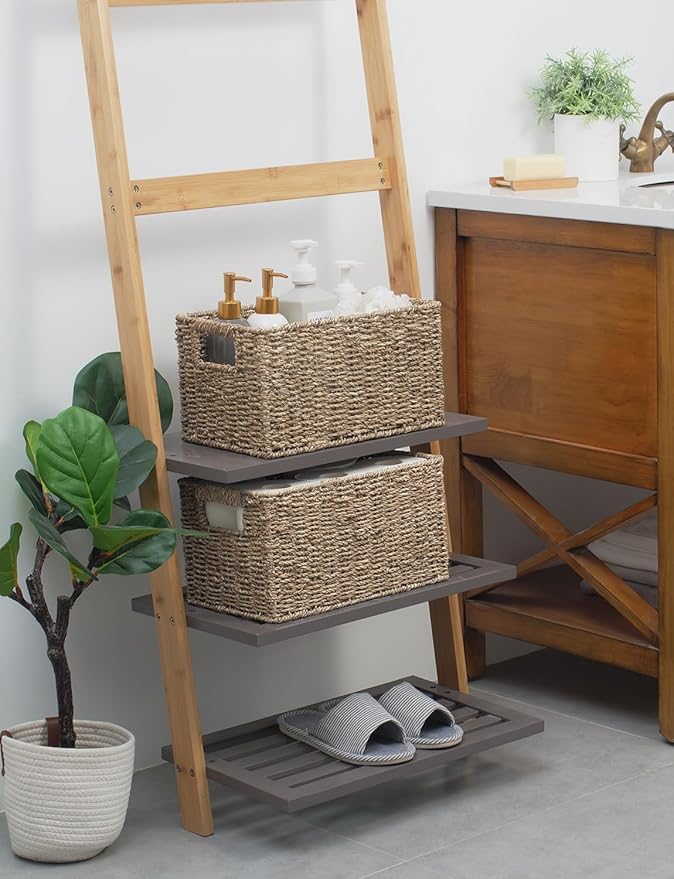 StorageWorks Wicker Storage Basket for Organizing, Medium Seagrass Storage Baskets with Built-in Handles for Pantry, Shelves,2-Pack