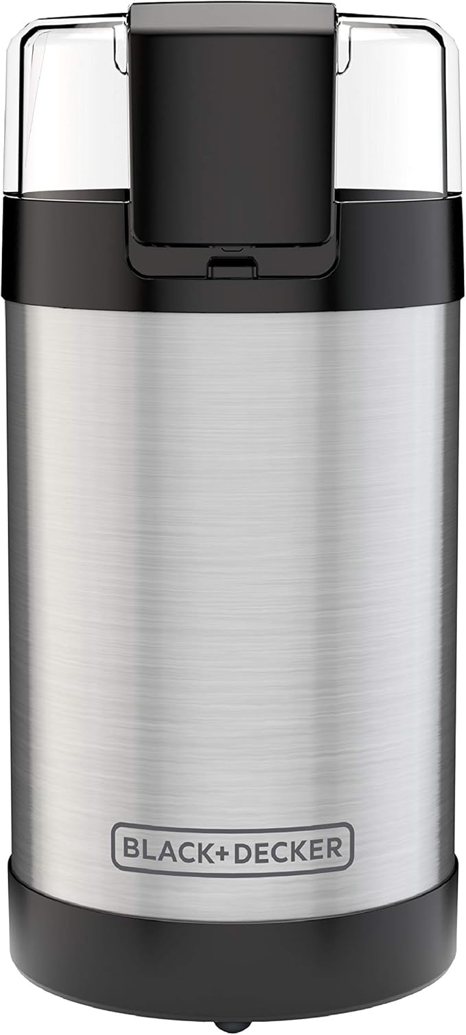 BLACK+DECKER One Touch Coffee Grinder, 2/3 Cup Coffee Bean Capacity, Spice Grinder, One Touch Push-Button Control -150 Watts -Stainless Steel Blades