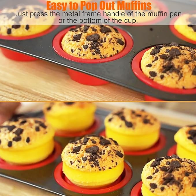 Silicone Muffin Pan, 6 Cups Muffin Pans for Baking with Metal Frame, Cupcake Pan, Egg Bite Molds, Muffin Tin Tray Easy to Pop Nonstick Non Toxic Bakeware for Oven