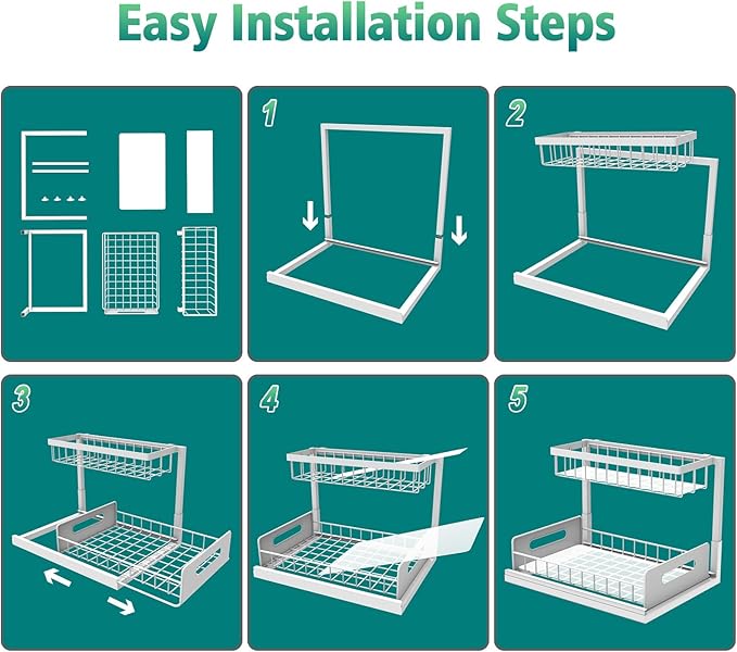 bukfen Under Sink Organizer, Pull Out Home Organizers 2-Tier Slide Out Sliding Shelf Under Cabinet Storage Multi-Use for Under Kitchen Bathroom Sink Organizers and Storage,White,2 Pack