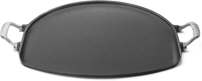 Outset Cast Iron Grill Skillet and Pan with Forged Handles for Pizza, Eggs, Pancakes, Burgers and Steaks, 14-inch, Black