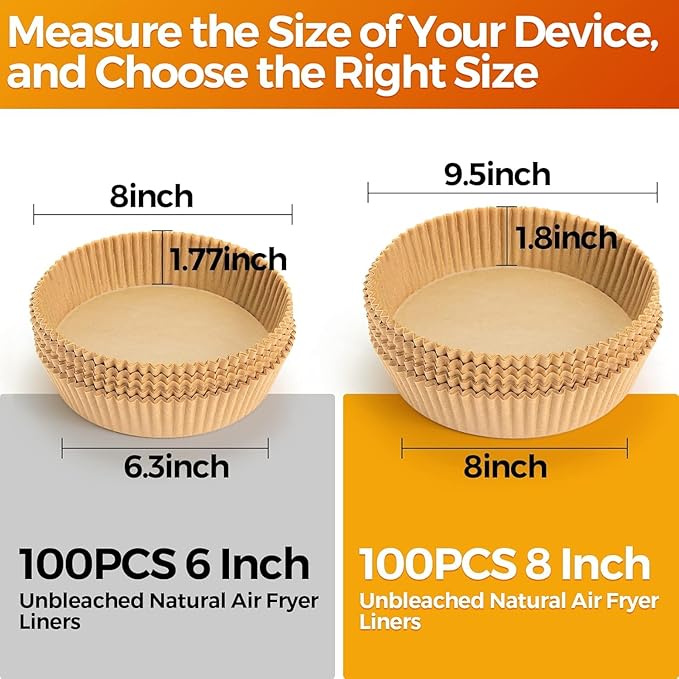 100Pcs Air Fryer Paper Liners Disposable, 8 Inch Max Xl Large Cooker Air Fryer Disposable Paper Liners, Oil Proof Parchment Sheets Round Basket Bowl Liner for Baking