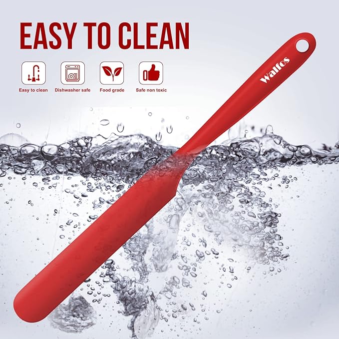 Walfos Silicone Jar Spatula - High Heat Resistant Kitchen Spatulas(450°F),Cake Cream Butter Spatulas, for Cooking Mixing -BPA Free and Dishwasher Safe Mixing Batter Scraper Spatula, Red(2pcs)