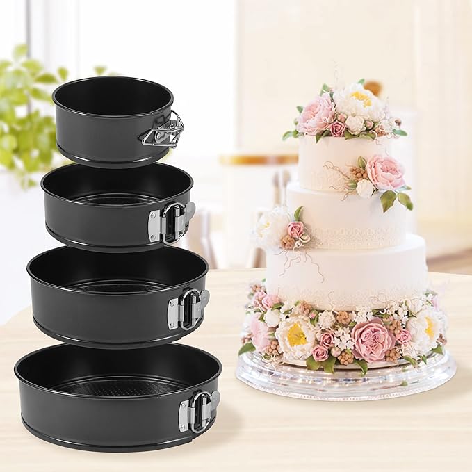 Springform Pan Set of 4, 4/7/9/10inch Cake Pan, Non-Stick Leak-Proof with Removable Bottom, Cheesecake Pan for Baking, Black
