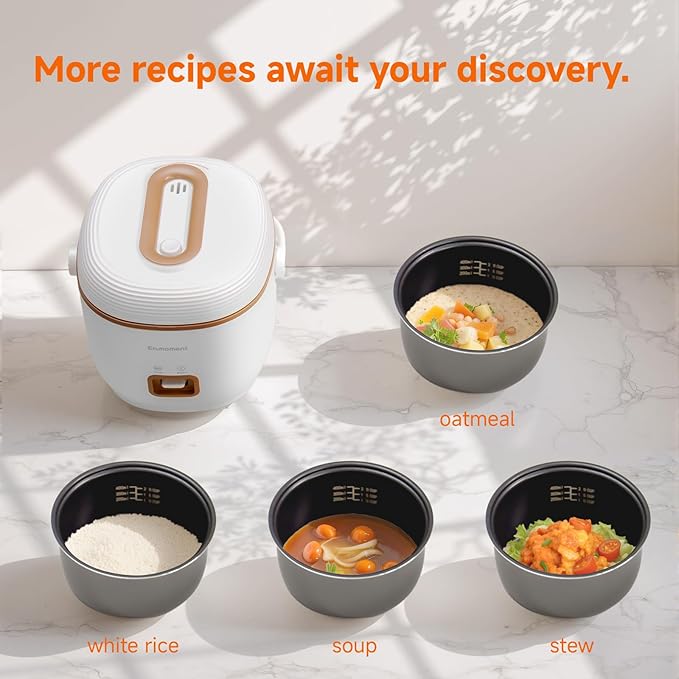 Brown Mini Rice Cooker Small 1 Cup-2 Cup Non-Stick Coated Insert Food Steamer Kitchen Appliances Includes Vegetable Steamer