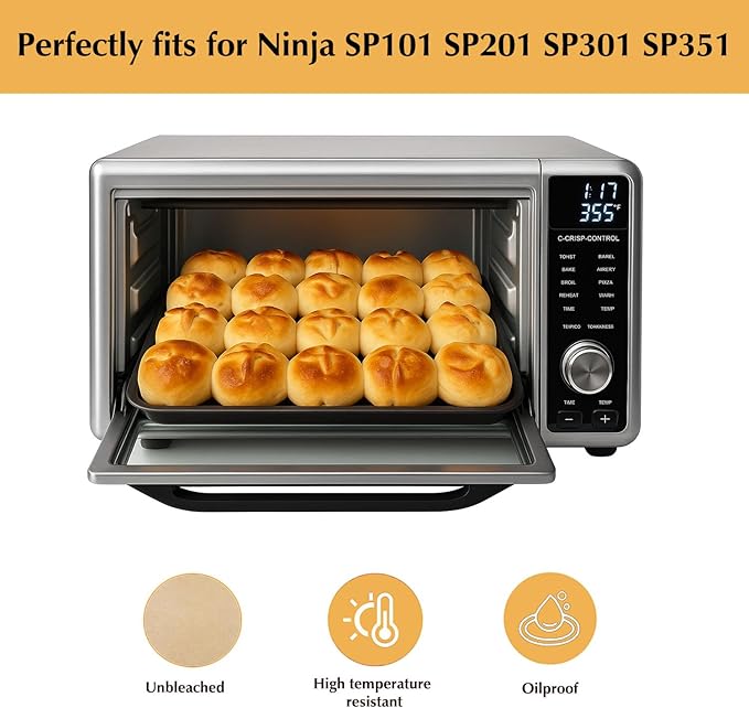 12-inch Air Fryer Parchment Paper Liners - 100 Pcs Non-Stick Unbleached Pre-Cut Squares for Ninja SP101 SP151 SP351 SP201 SP301, Safe & Disposable Air Fryer Sheets