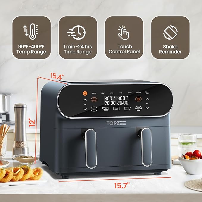 11-QT Large Air Fryer - 8 in 1 XL Airfryer with Flex Basket, Divider for Dual Cooking, Preheat, Air Fry, Roast, Broil, Bake, Reheat, Dehydrate, French Fries Dishwasher Safe, Gray