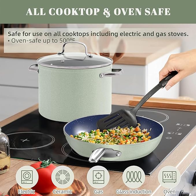 Nuwave 12pc Forged Lightweight Cookware Set, G10 Healthy Duralon Ceramic Ultra Non-Stick Coating, Vented Tempered Glass Lids, Stay-Cool Handles, Induction-Ready & Works on All Cooktops, PFAS Free