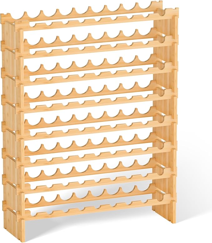 Domax Wine Rack Freestanding Floor - Bamboo Wooden Stackable 8 Tiers 72 Wine Bottle Holder Storage Racks for Kitchen, Bar, Pantry and Cellar (Yellow)