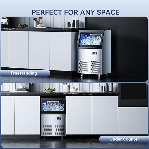 150 lbs/24H Commercial Ice Maker Machine,45 Cubes/6mins, 35 lbs Ice Storage Capacity, Under Counter Ice Maker Self Cleaning, Stainless Steel Freestanding Ice Maker for Home Bar Restaurant