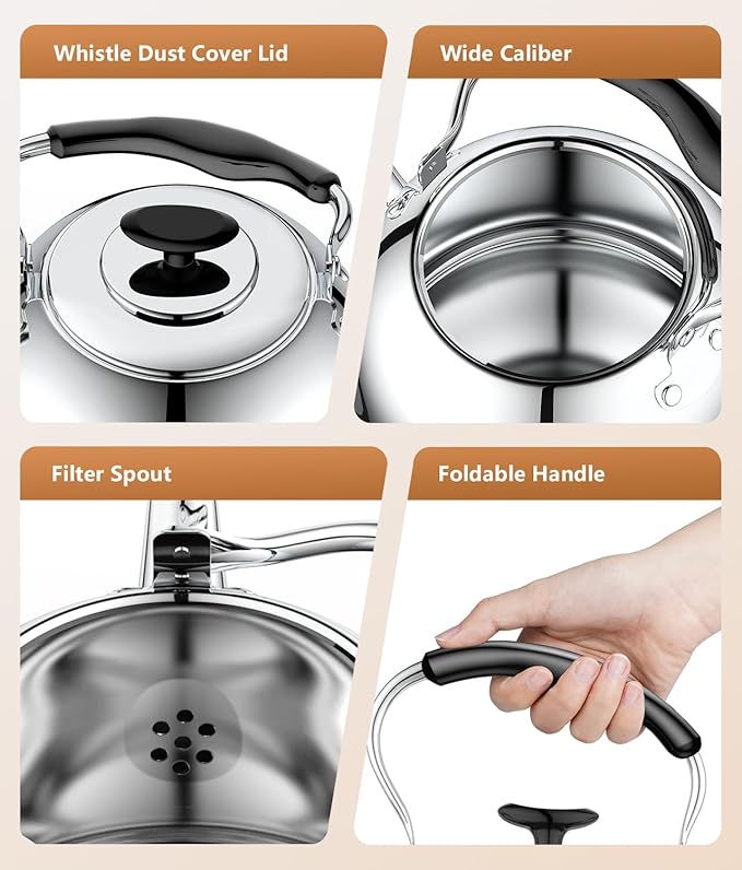 2L Whistling Stovetop Tea Kettle - Food Grade Stainless Steel Teapot with Fast Boil, Wide Mouth, Anti-Scalding Handle, Ideal for Stove Top – Perfect for Tea, Coffee & Hot Water