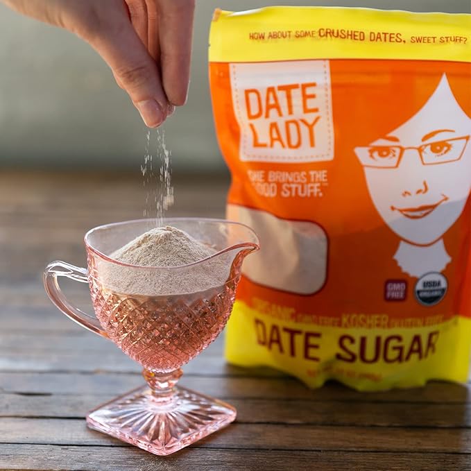 Date Lady Date Sugar, 1 lb, Organic | 100% Whole Food | Vegan, Paleo, Gluten-free & Kosher | Sugar Substitute and Alternative Sweetener for Baking | Will Not Dissolve in Your Coffee (2 Bags)