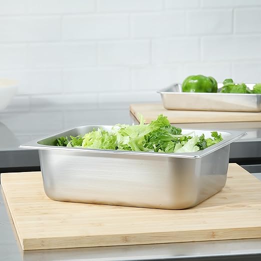 1/2 Hotel Pans Half Size 6-Pack 4 Inch Deep Silver Stainless Steel Steam Table Pan Tray for Food, Catering Pan for Cafeterias, Hotel and Restaurant