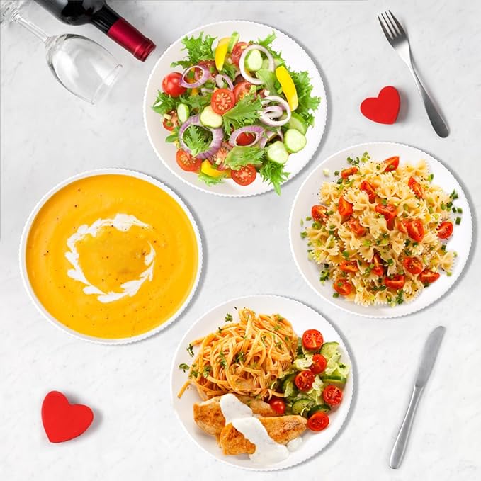 Kyraton Pasta Bowls Set of 4, 37oz Salad Bowls White Soup Bowls Large Pasta Serving Bowl Plastic Unbreakable Serving Dishes Dinner Bowls (White)