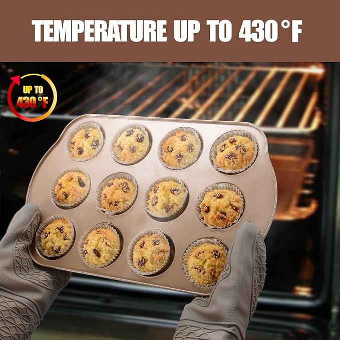 Nonstick Muffin & Cupcake Pan Set (2 Pack) - 12 Cup Regular + 24 Cup Mini Muffin Tins | Heavy Duty Gold Carbon Steel, Rust-Resistant, Easy Release