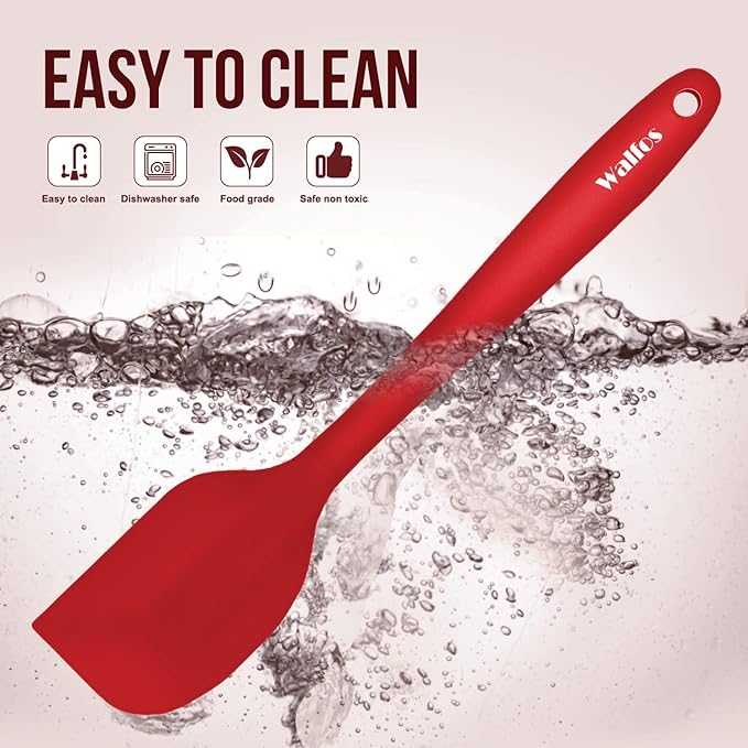 Walfos Silicone Spatula Set of 4(600°F),Heat Resistant Kitchen Silicone Scraper Spatulas, Strong Steel Core and One-Pieces Seamless Design, For Cooking Mixing & Baking,BPA Free & Dishwasher Safe